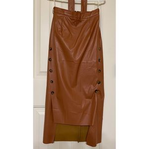 Leather Midi Skirt with Button Detail